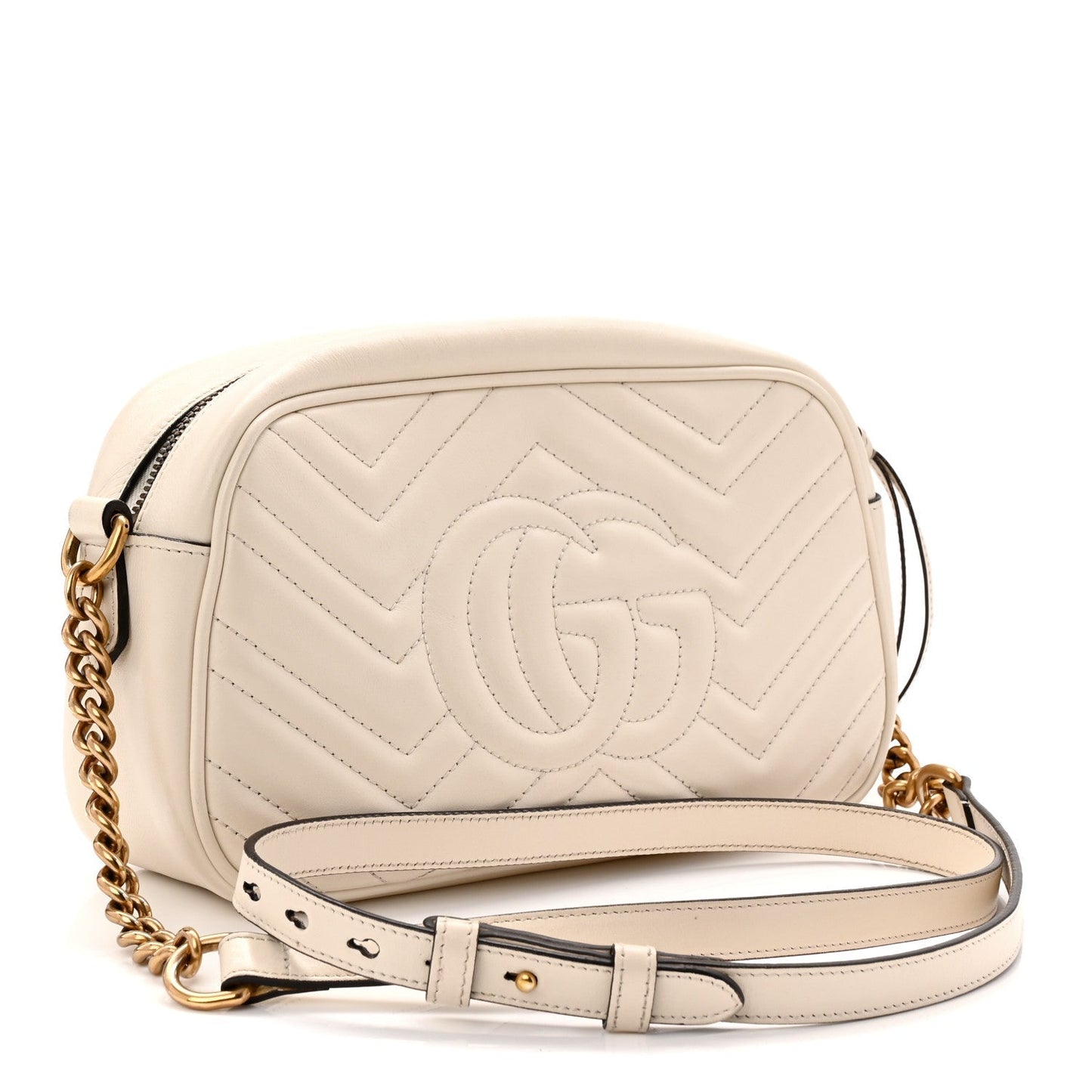 Calfskin Matelasse Small GG Marmont Chain Shoulder Bag White