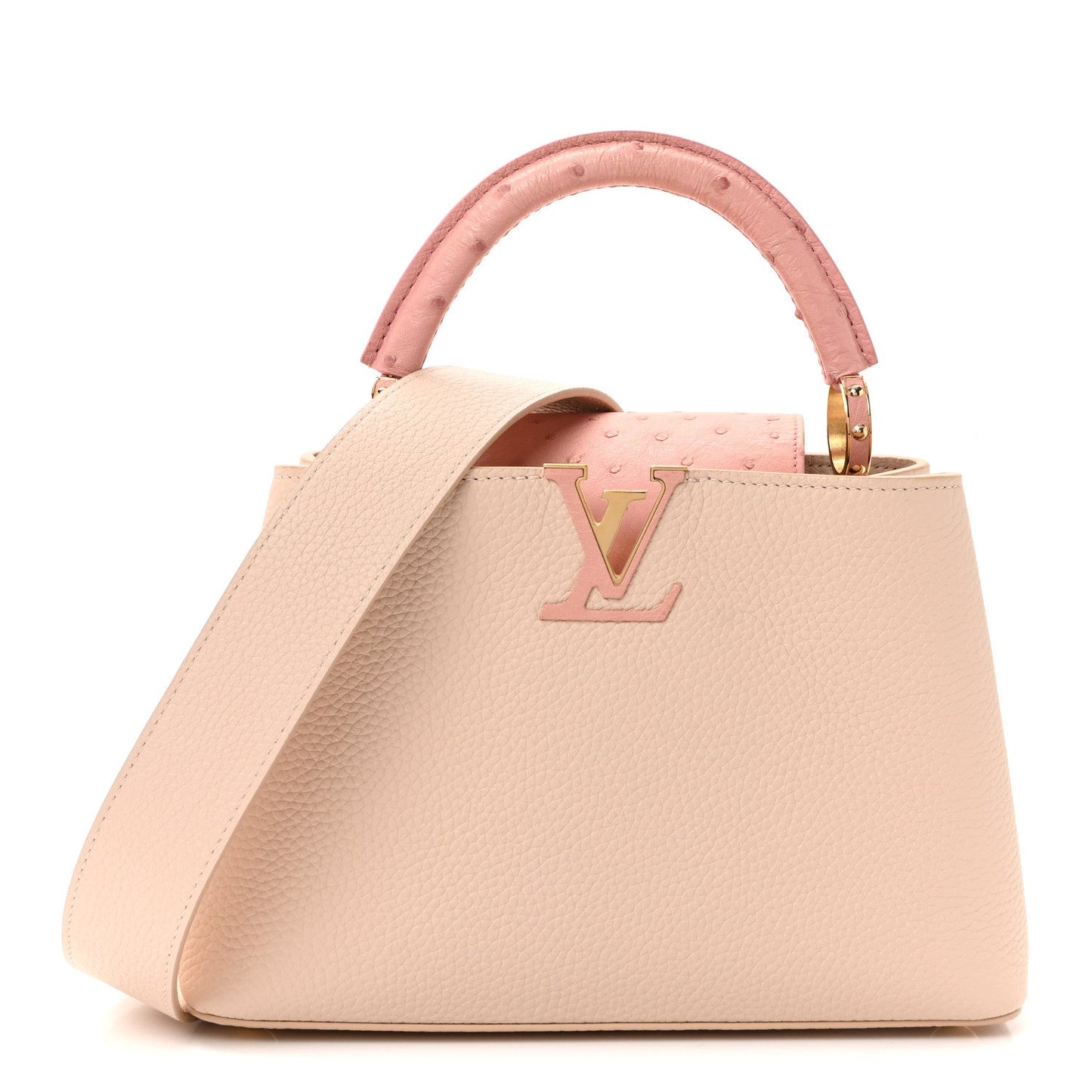 Taurillon Ostrich Capucines BB Powder Pink Beige
