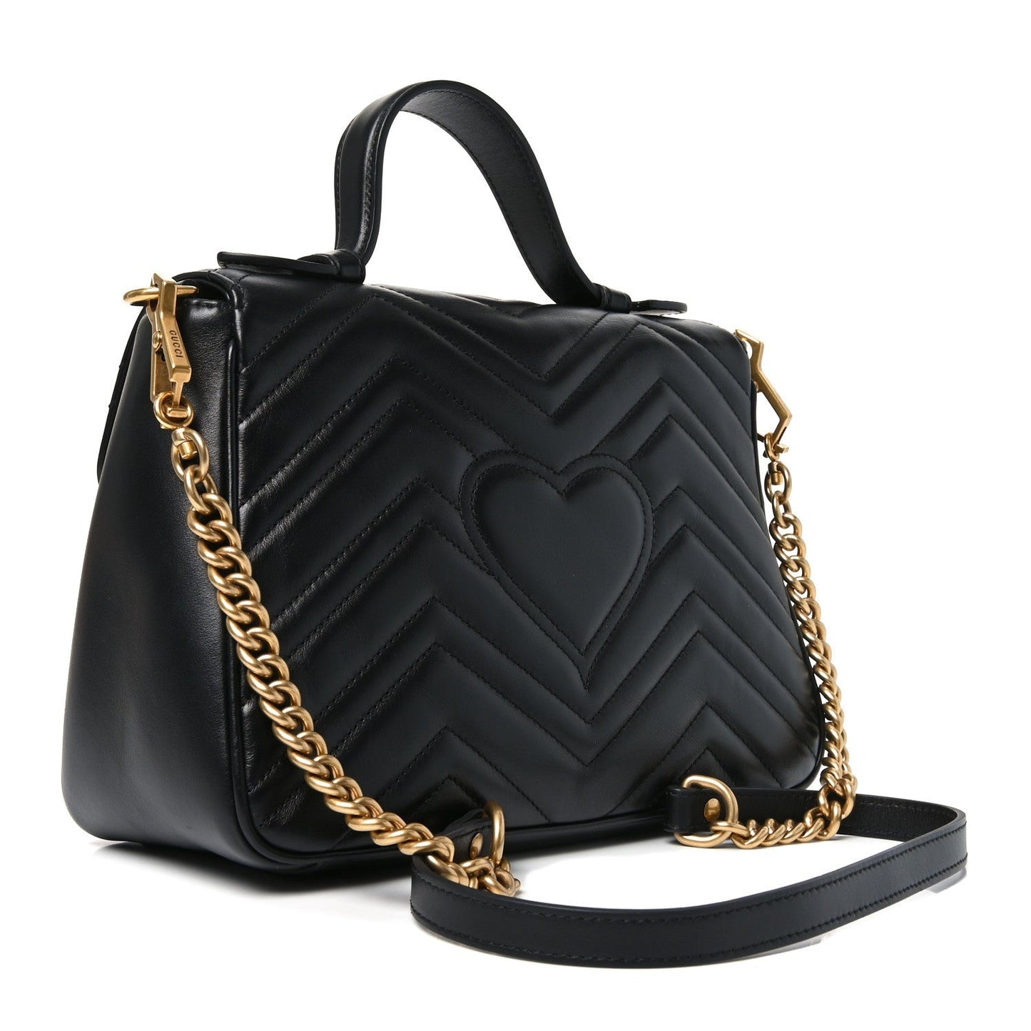 Calfskin Matelasse Small GG Marmont Top Handle Shoulder Bag Black