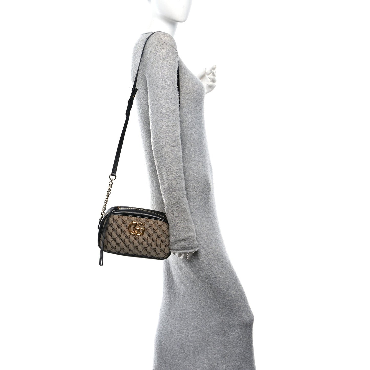 Monogram Matelasse Diagonal Small GG Marmont Chain Shoulder Bag Beige Black
