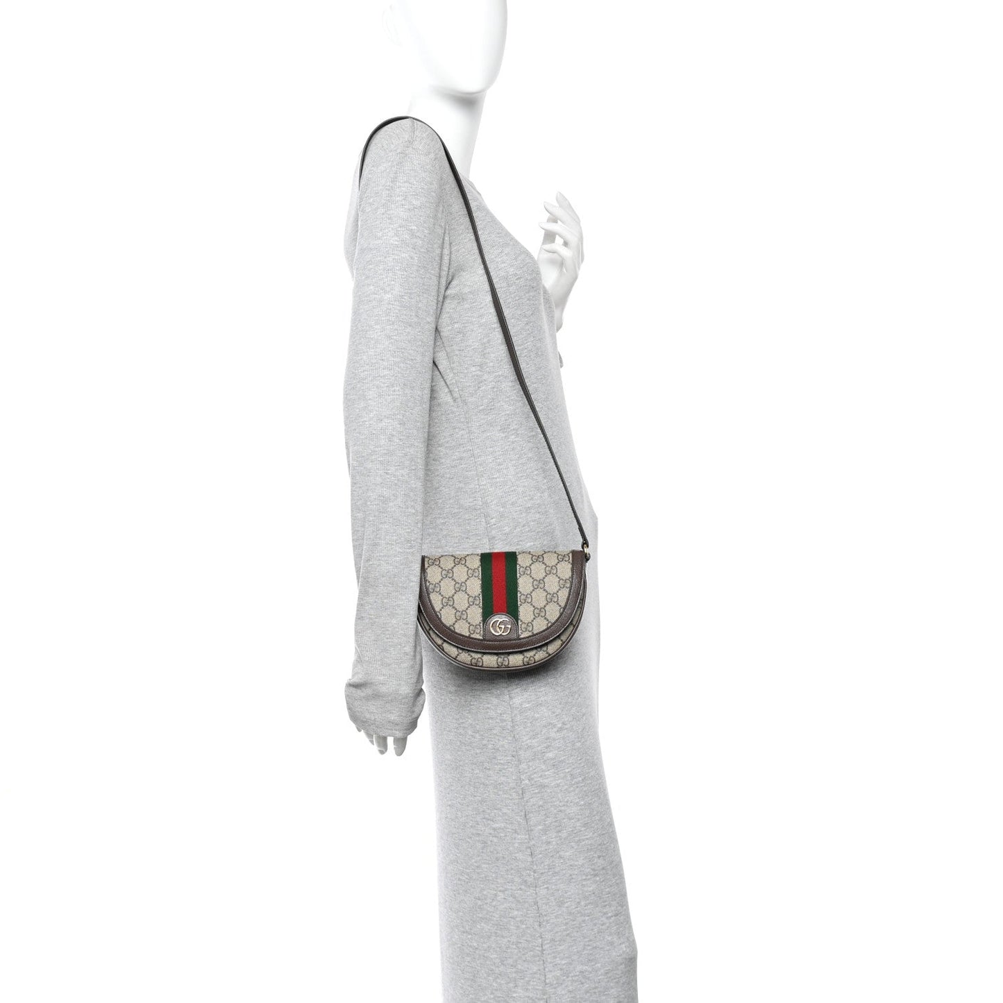 GG Supreme Monogram Textured Dollar Calfskin Web Mini Ophidia Flap Shoulder Bag Beige Ebony New Acero