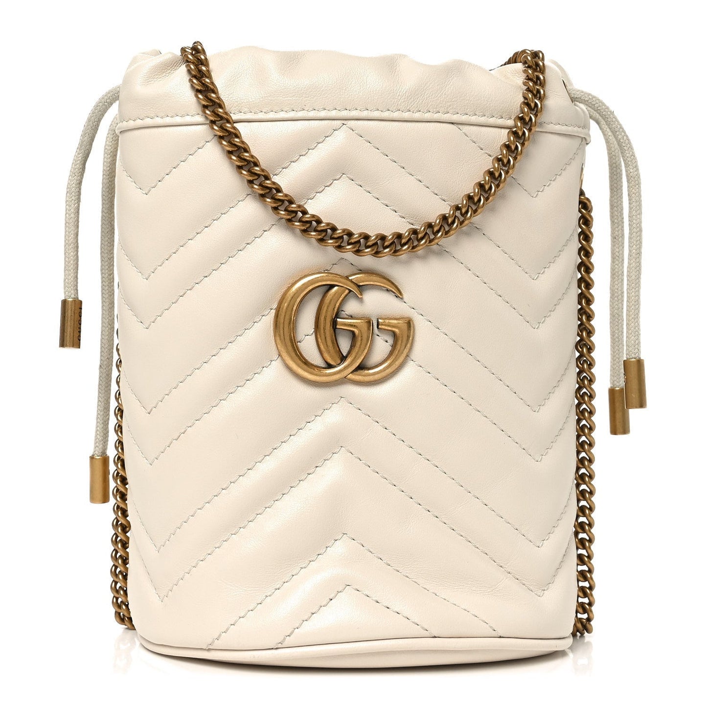 Calfskin Matelasse Mini GG Marmont 2.0 Bucket Bag White
