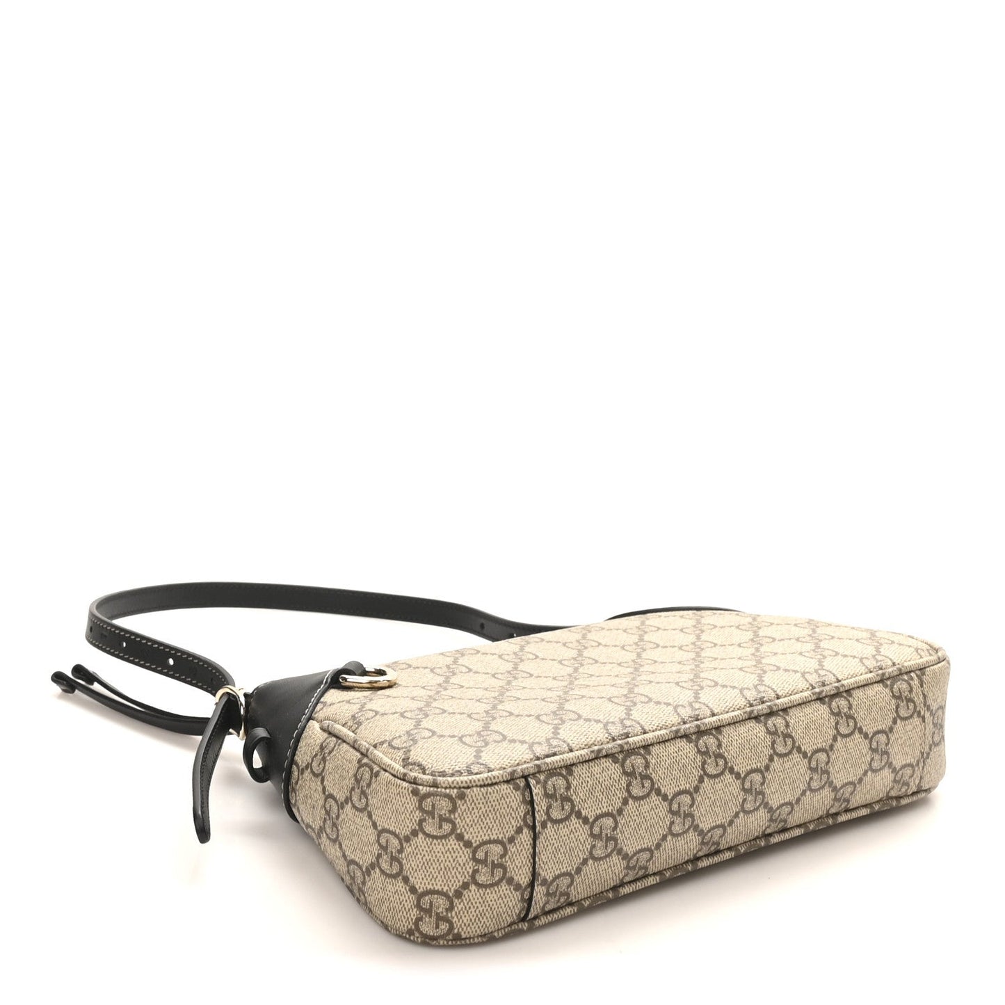 GG Supreme Monogram Textured Calfskin Small Emblem Shoulder Bag Beige Black