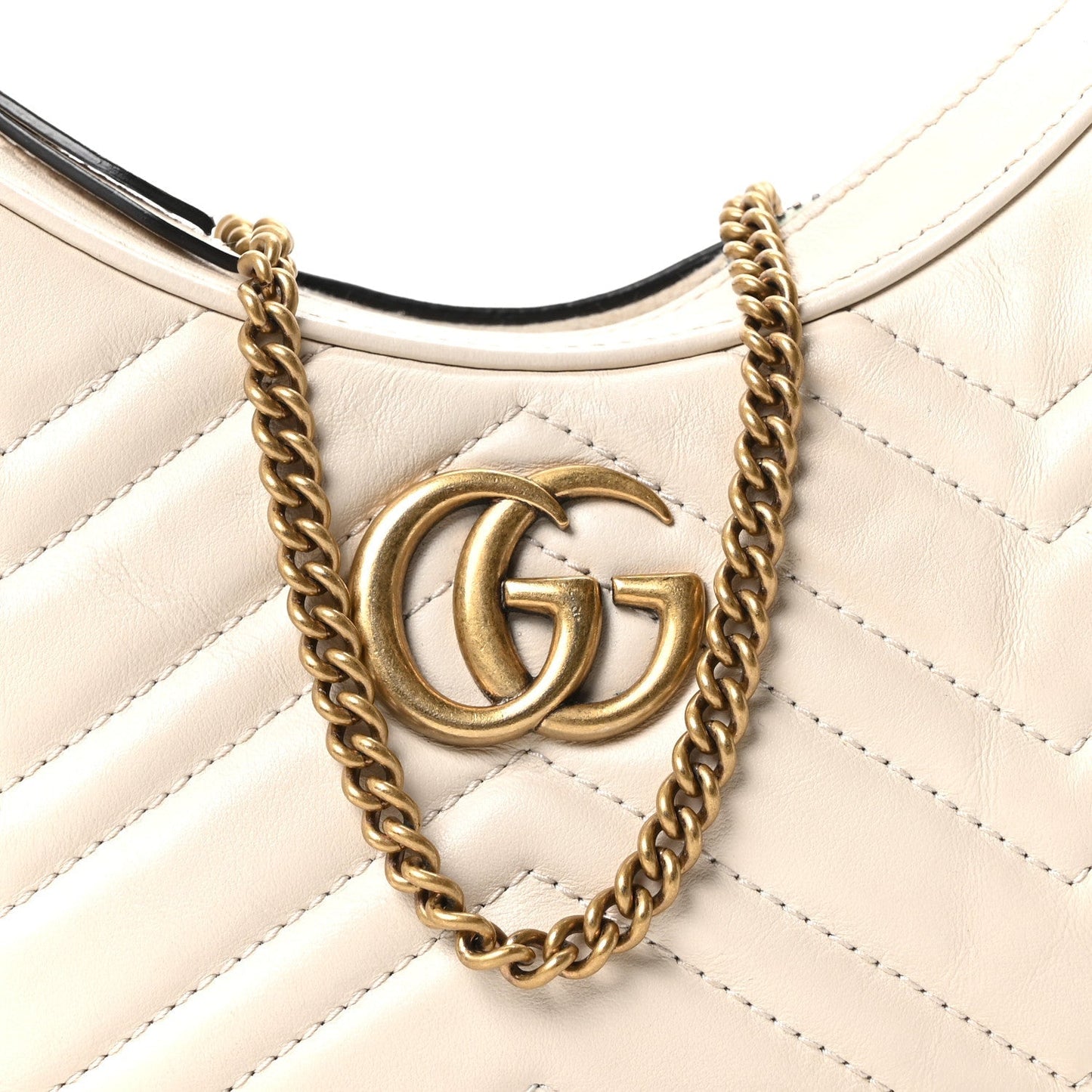 Calfskin Matelasse Chevron Mini GG Marmont Half Moon Hobo Mystic White