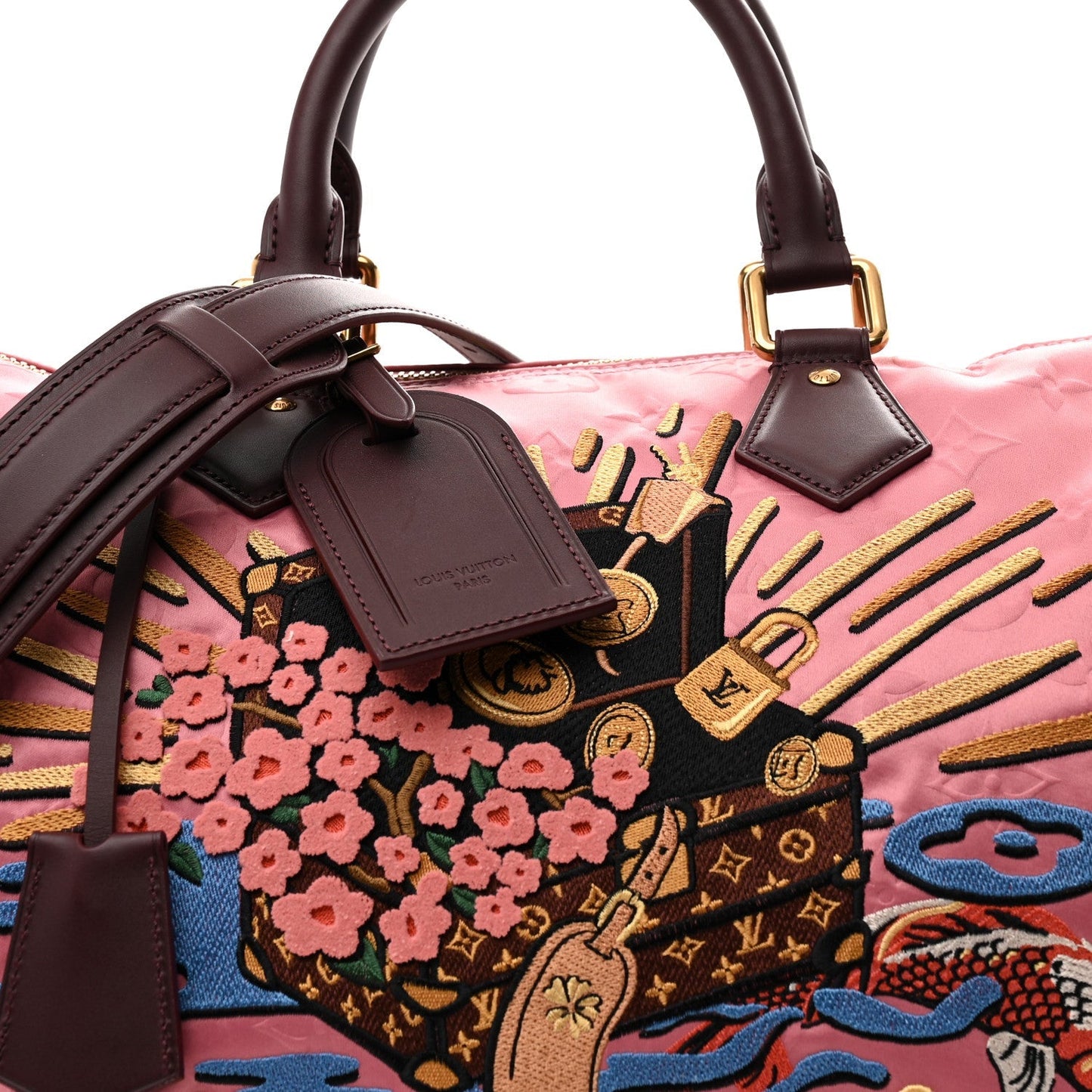 Satin Monogram Paris Tokyo Embroidered Speedy P9 Bandouliere 40 Dark Pink