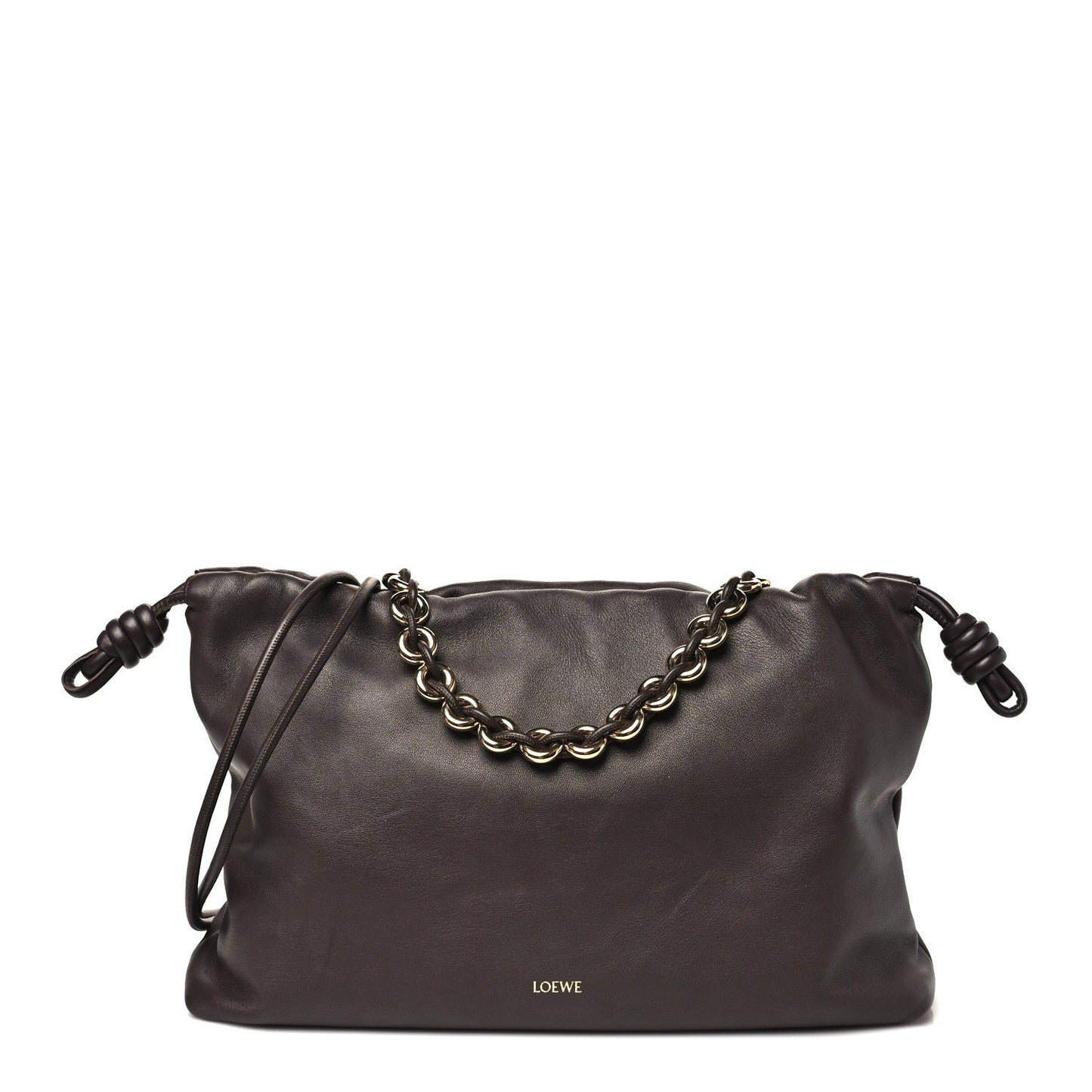Mellow Nappa Donut Chain Large Flamenco Knot Clutch Dark Brownie