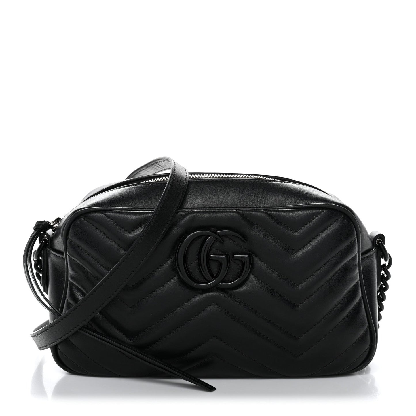 Calfskin Matelasse Monochrome Small GG Marmont Chain Shoulder Bag Black