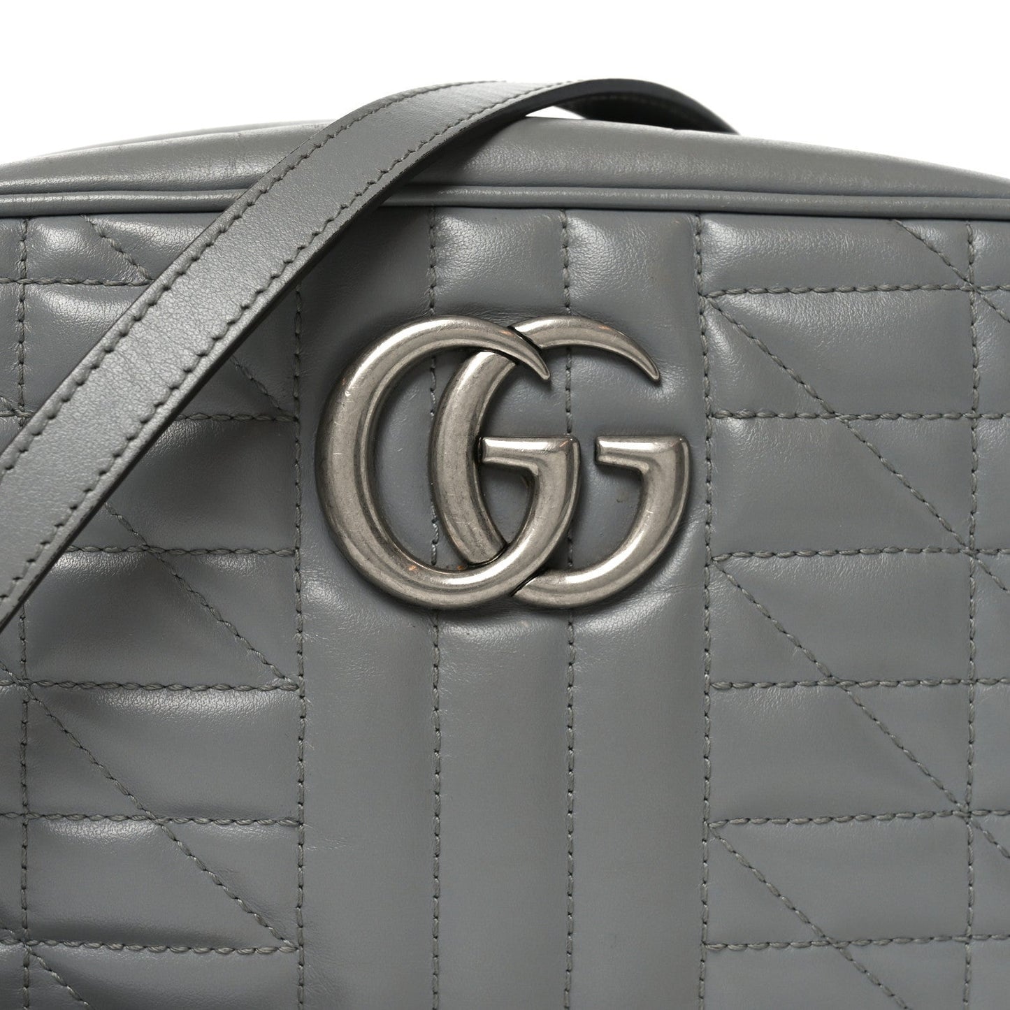Calfskin Matelasse Aria Small GG Marmont Chain Shoulder Bag Deep Grey