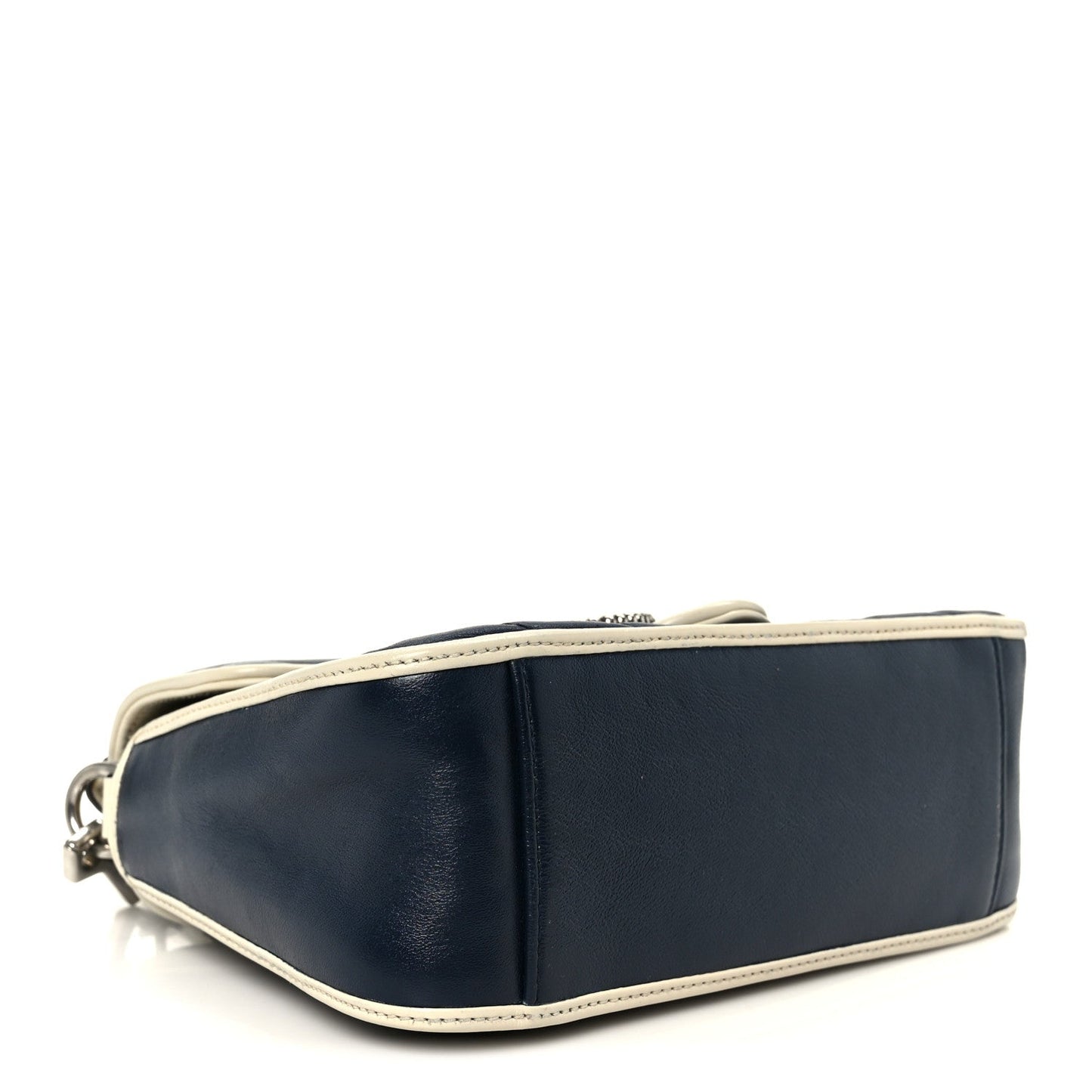 Vintage Effect Calfskin Matelasse Diagonal Mini Torchon GG Marmont Top Handle Shoulder Bag Blue Agata Mystic White