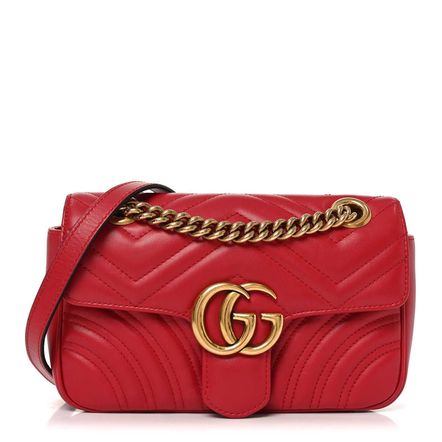 Calfskin Matelasse Small GG Marmont Shoulder Bag Hibiscus Red