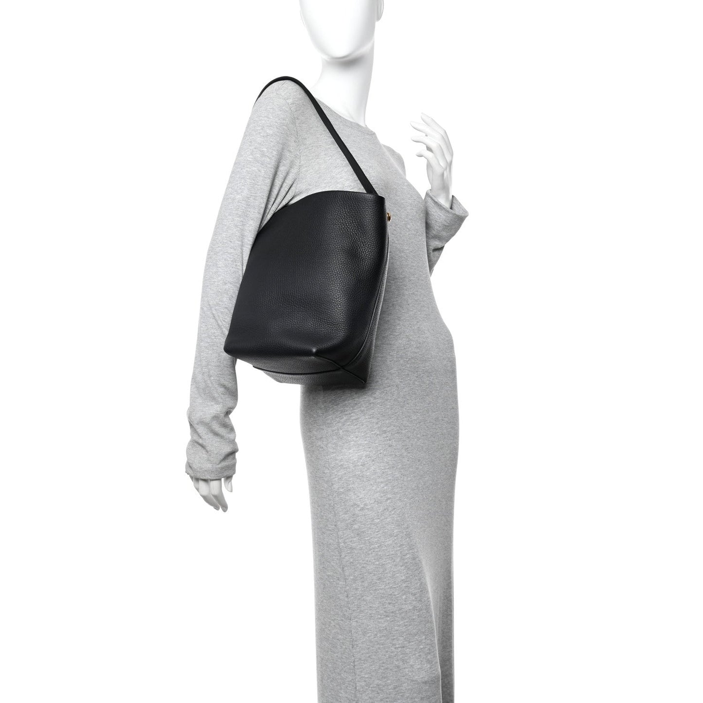 Grained Calfskin Medium N/S Hook Tote Black