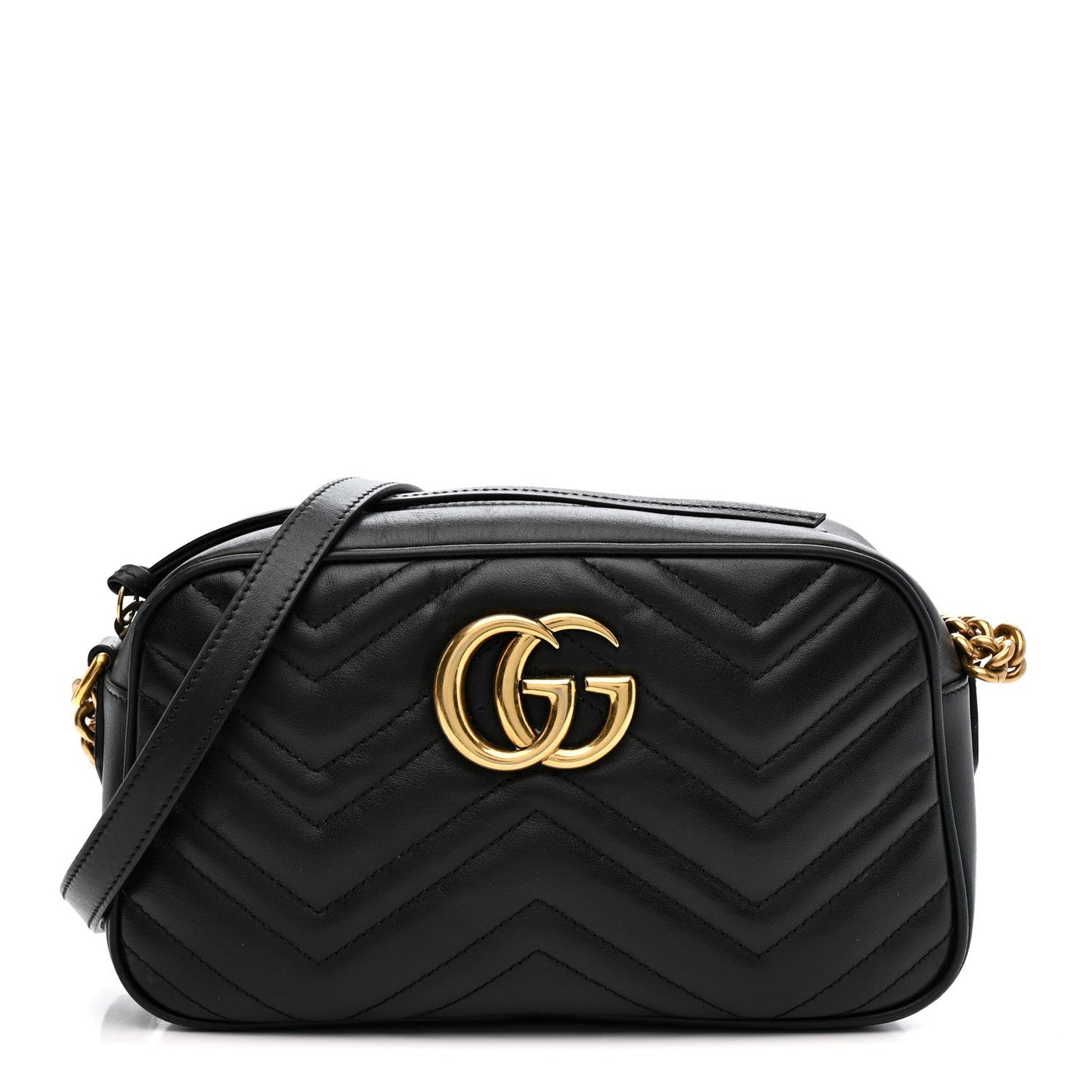 Calfskin Matelasse Small GG Marmont Chain Shoulder Bag Black