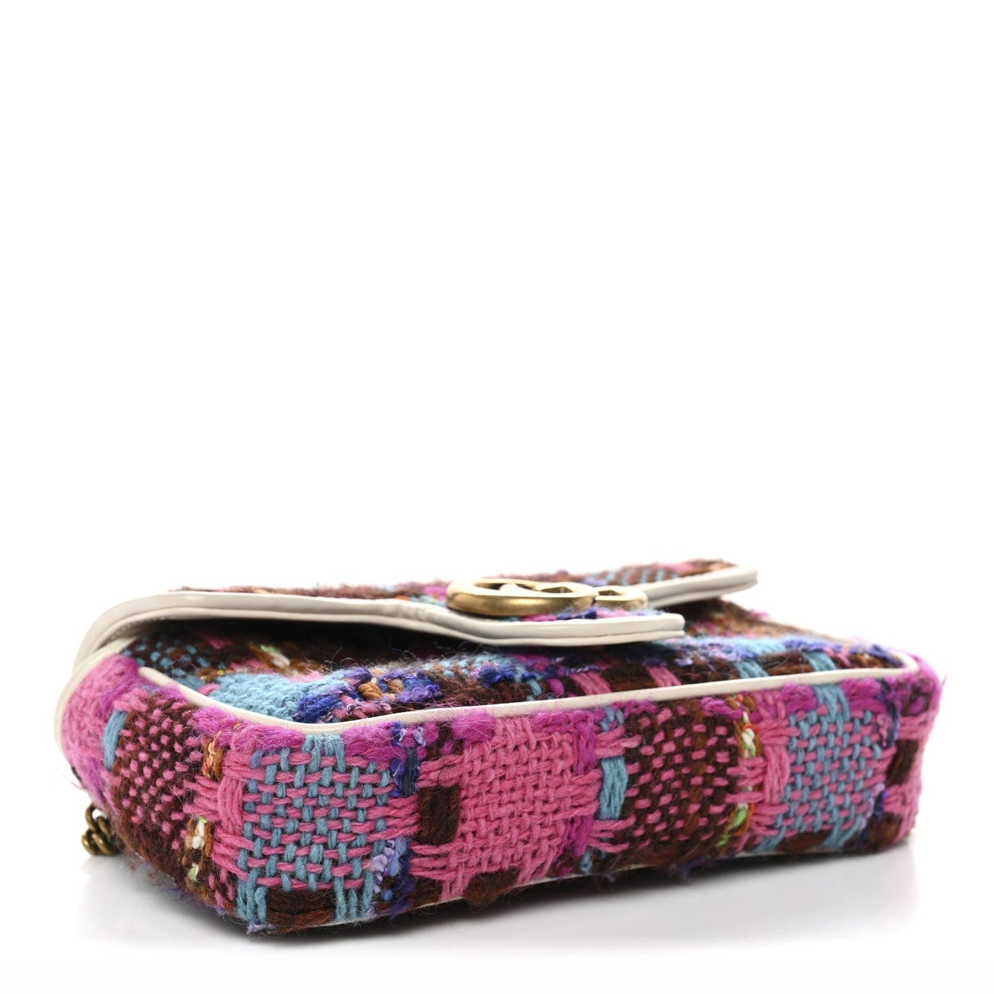 Tweed Calfskin Spicy Check Super Mini GG Marmont Shoulder Bag Pink Multicolor Mystic White