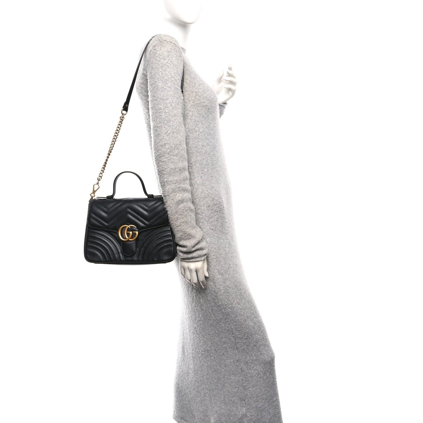 Calfskin Matelasse Small GG Marmont Top Handle Shoulder Bag Black