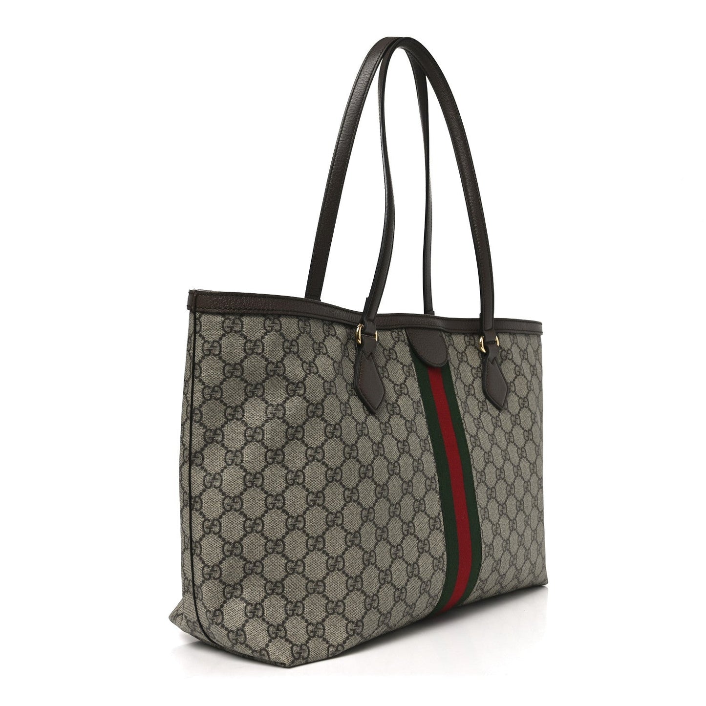 GG Supreme Monogram Textured Calfskin Web Medium Ophidia Shopping Tote Beige Ebony New Acero