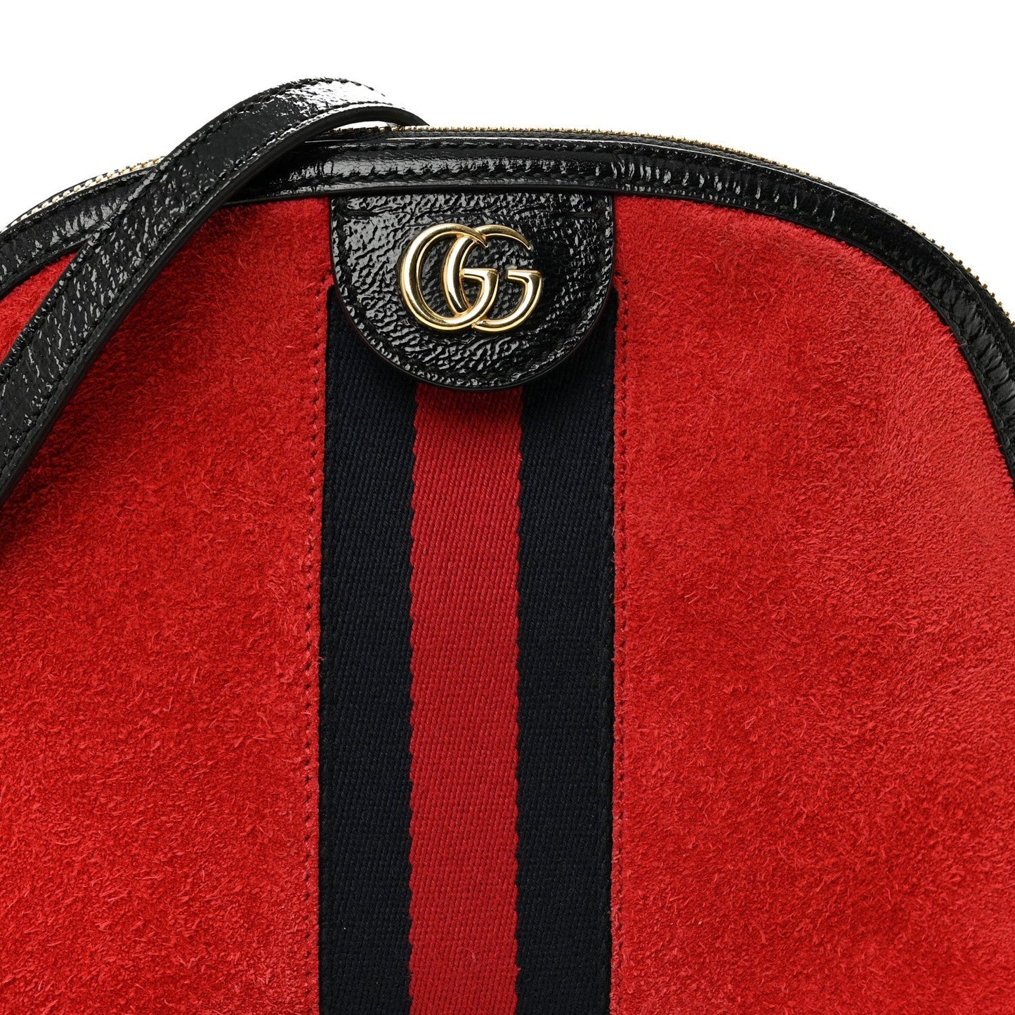 Suede Patent Web GG Small Ophidia Dome Shoulder Bag Hibiscus Red