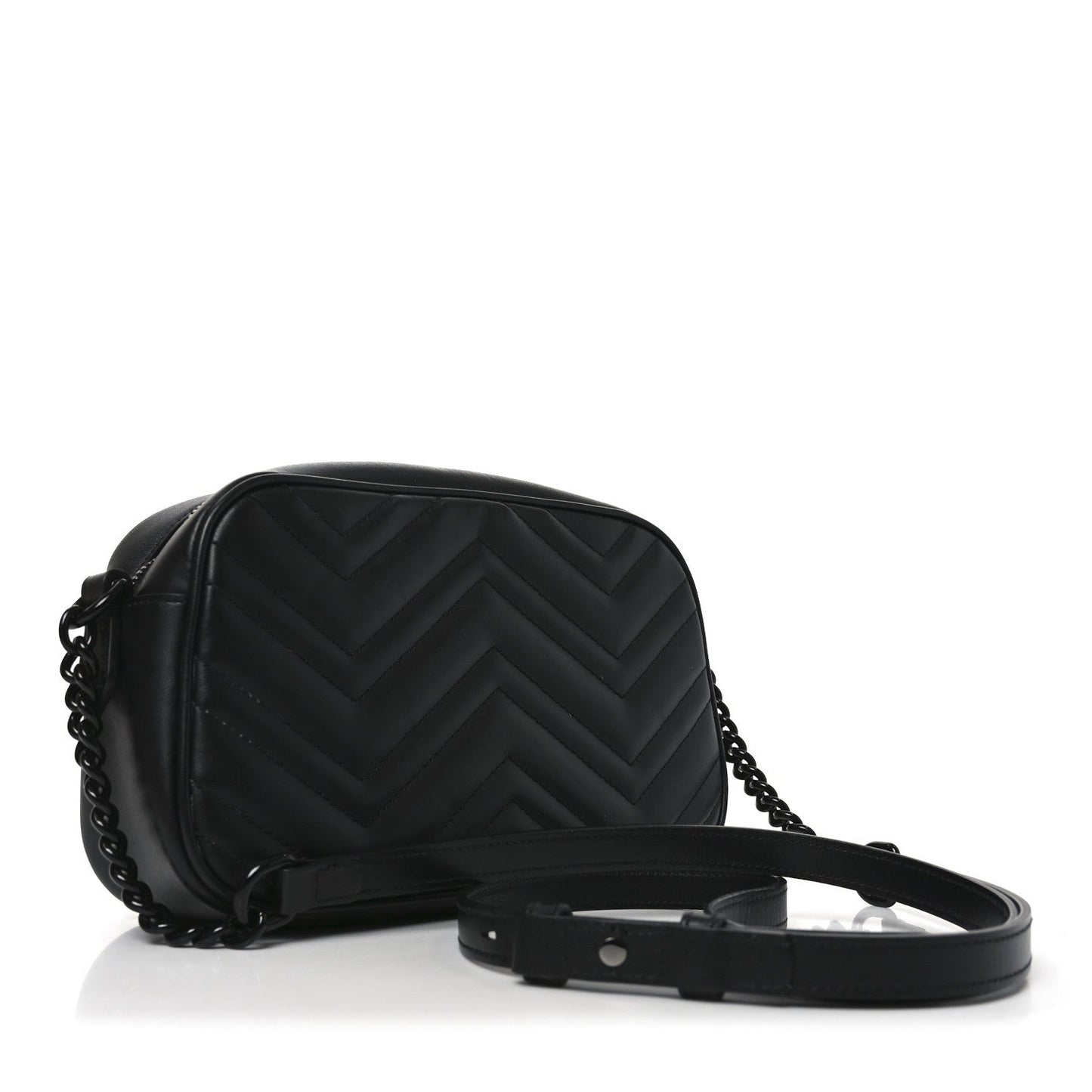 Calfskin Matelasse Monochrome Small GG Marmont Chain Shoulder Bag Black