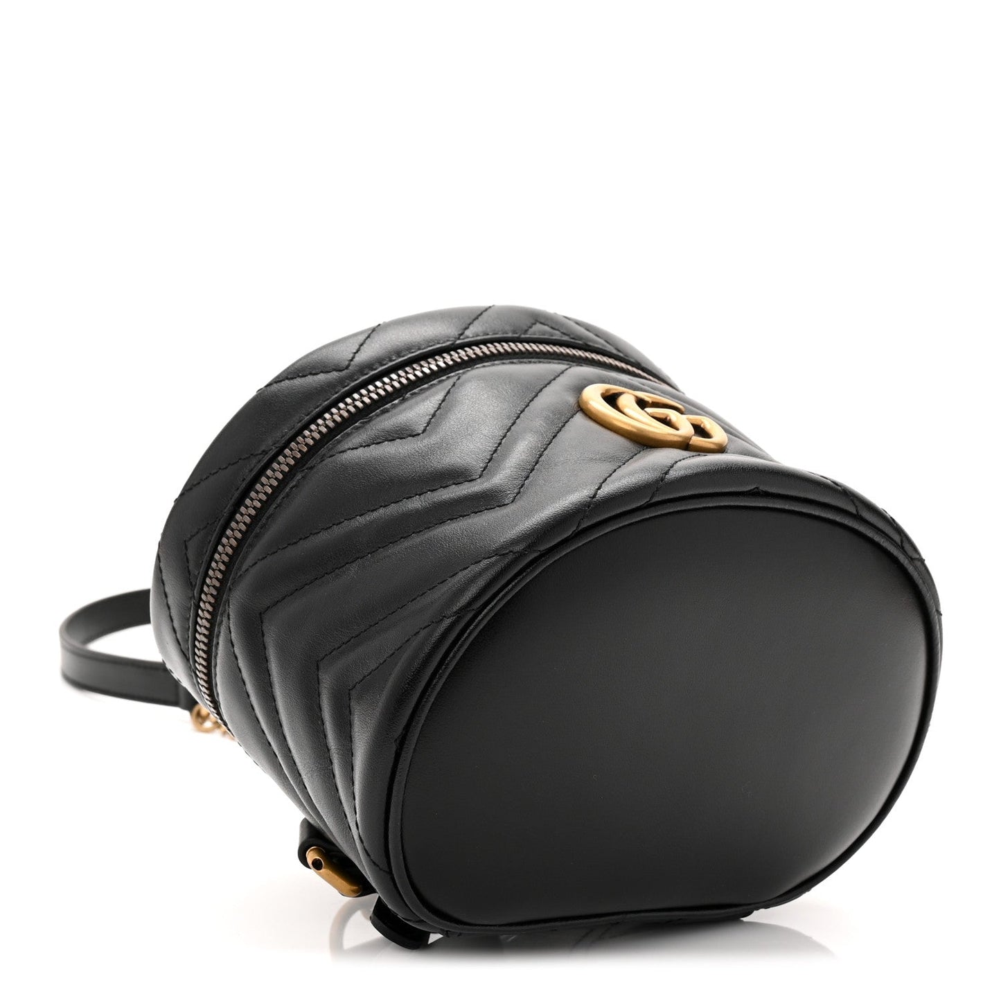 Calfskin Matelasse Chevron Mini GG Marmont Top Handle Bag Black