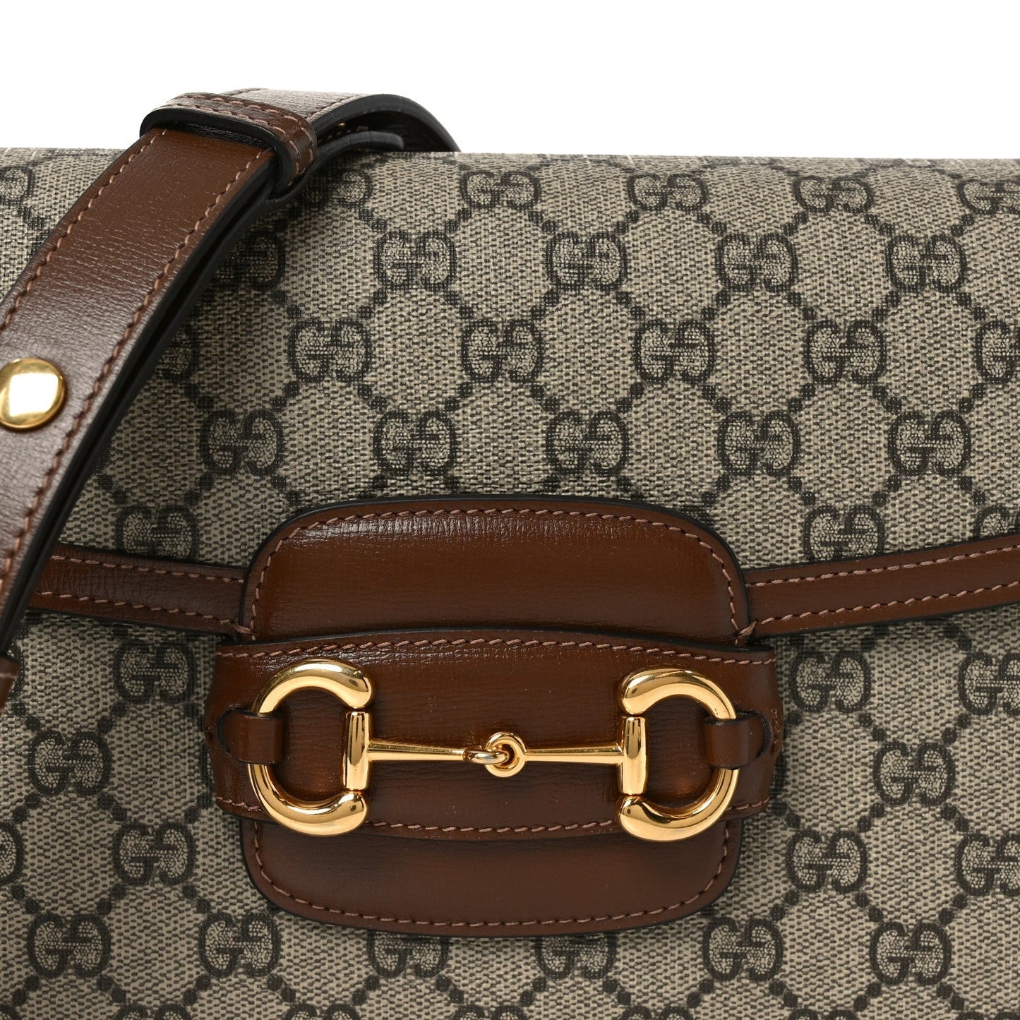 GG Supreme Monogram Horsebit 1955 Shoulder Bag Beige Brown Sugar