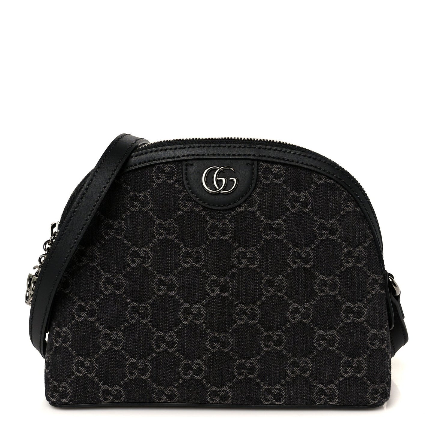 Denim Cuoio Harness GG Monogram Small Ophidia Dome Shoulder Bag Black Medium Grey