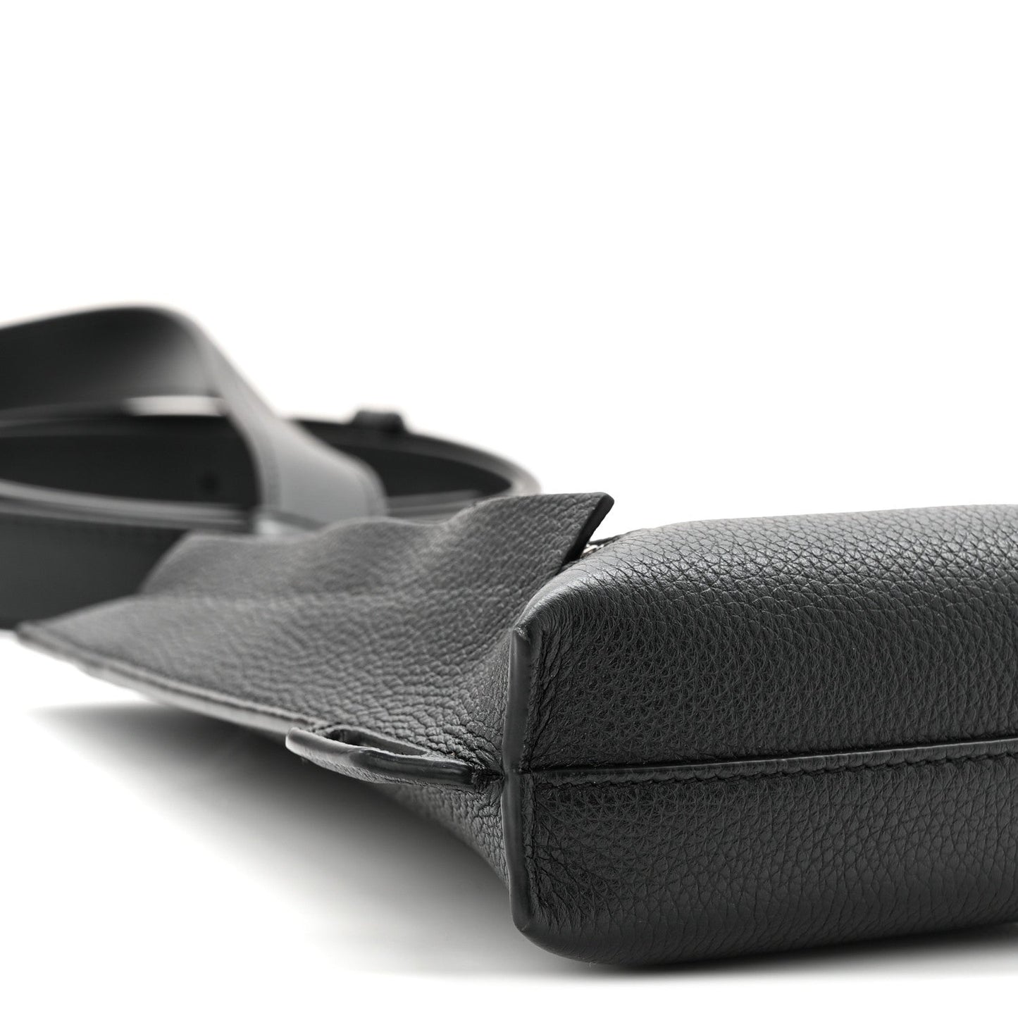 Soft Grained Calfskin Vertical T-Pocket Crossbody Bag Black