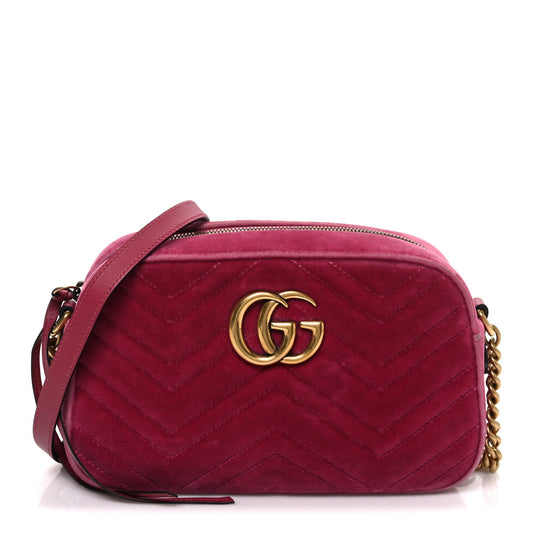 Velvet Matelasse Small GG Marmont Chain Shoulder Bag Light Raspberry Rose
