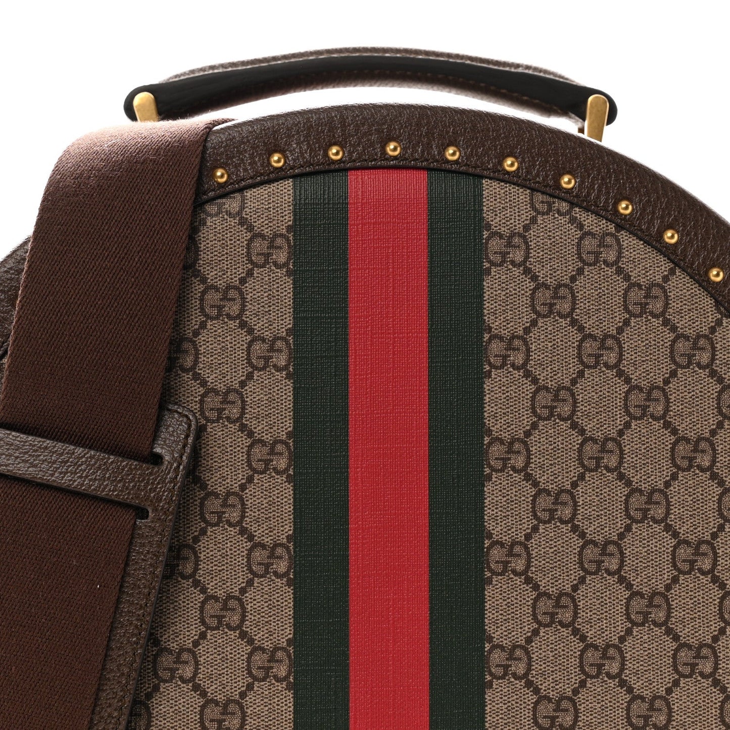 GG Supreme Monogram Textured Dollar Calfskin Web Savoy Hat Box Beige Ebony New Acero