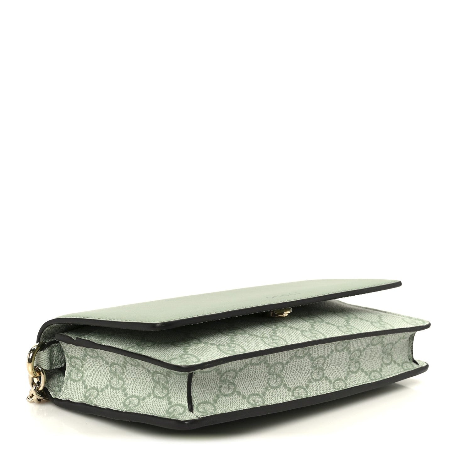 GG Supreme Monogram Textured Calfskin Emblem Wallet On Chain Sage Green
