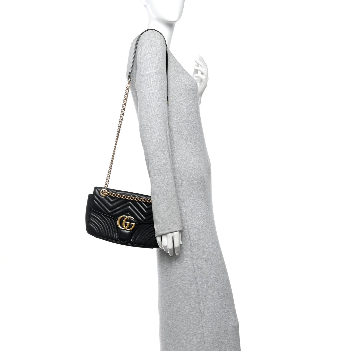Calfskin Matelasse Small GG Marmont Shoulder Bag Black