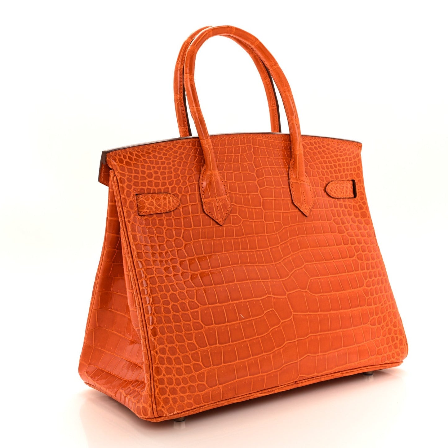 Shiny Porosus Crocodile 18K White Gold Diamond Birkin 30 Orange