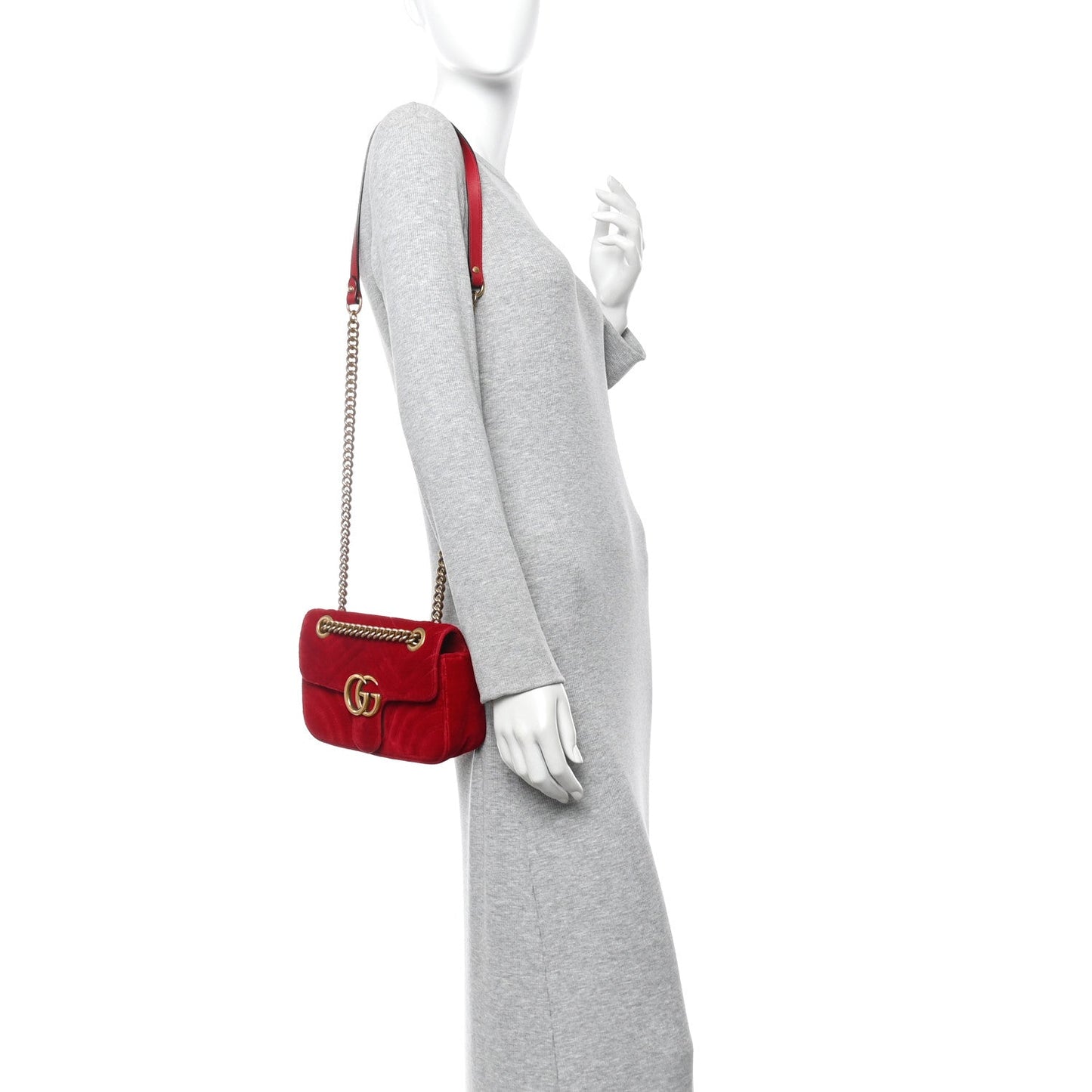 Velvet Matelasse Mini GG Marmont Shoulder Bag Hibiscus Red