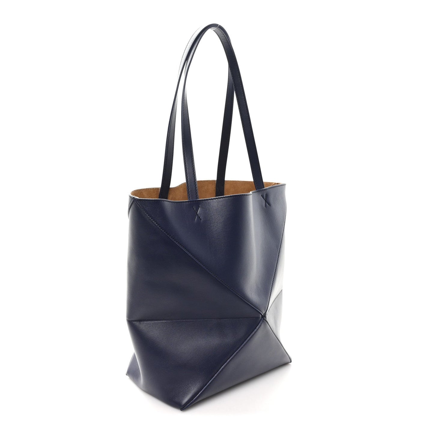 Shiny Calfskin XL Puzzle Fold Tote Abyss Blue