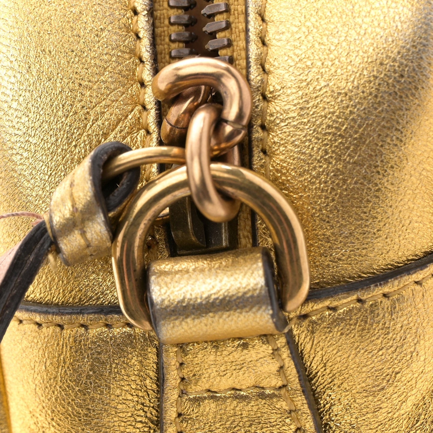 Metallic Calfskin Matelasse Studded Small Pearly GG Marmont Chain Shoulder Bag Gold