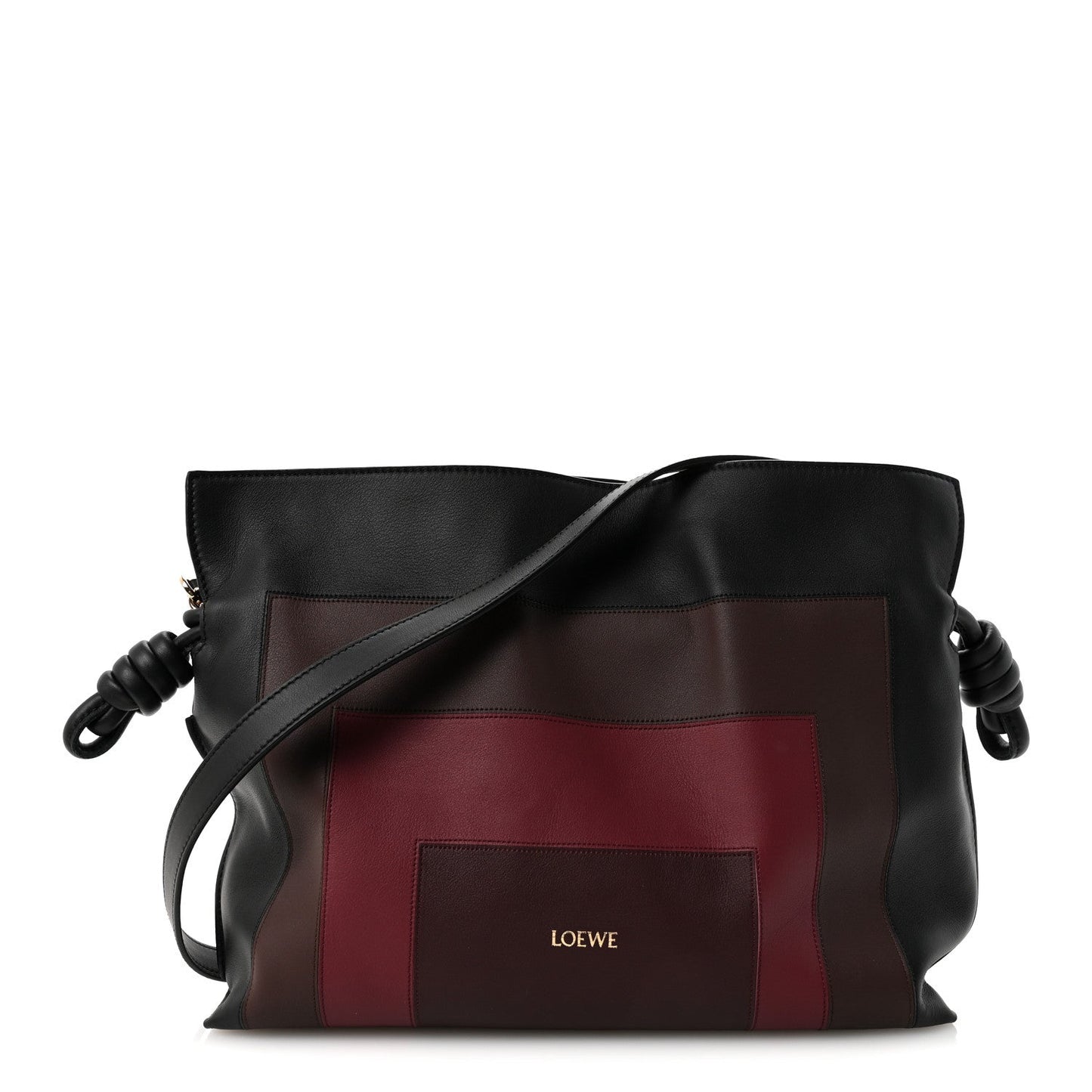 X ALBERS Nappa Calfskin Medium Flamenco Knot Clutch Black Burgundy