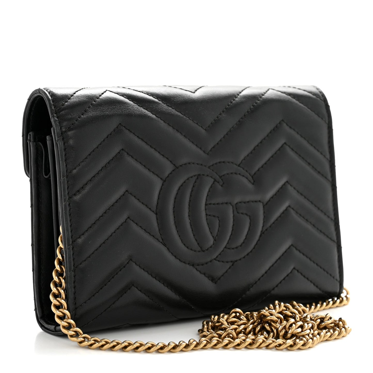 Calfskin Matelasse GG Marmont Chain Wallet Black
