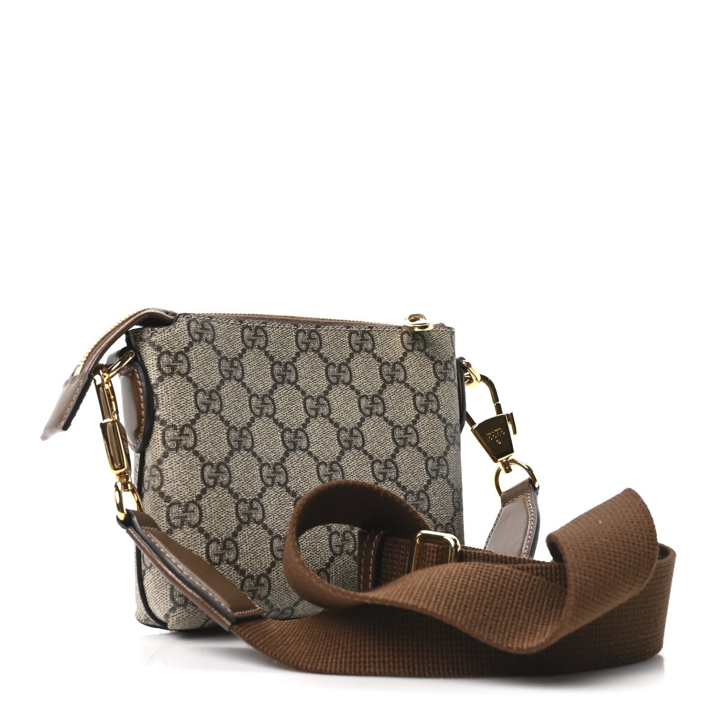 GG Supreme Monogram Azalea Calfskin Small Retro Interlocking G Wristlet Messenger Bag Beige Ebony Brown Sugar