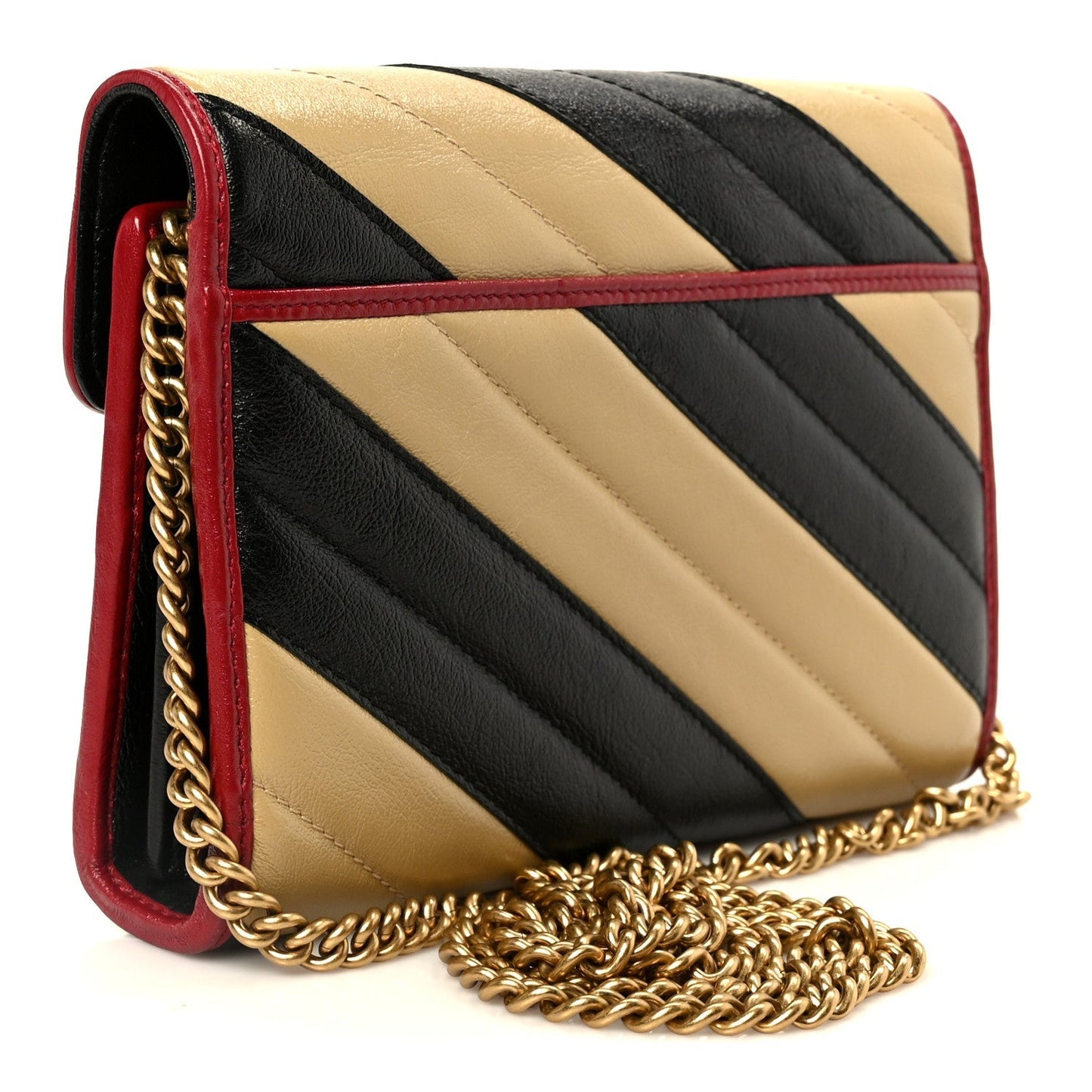 Azalea Calfskin Matelasse Diagonal Patchwork Torchon GG Marmont Chain Wallet Black Beige Romantic Cerise