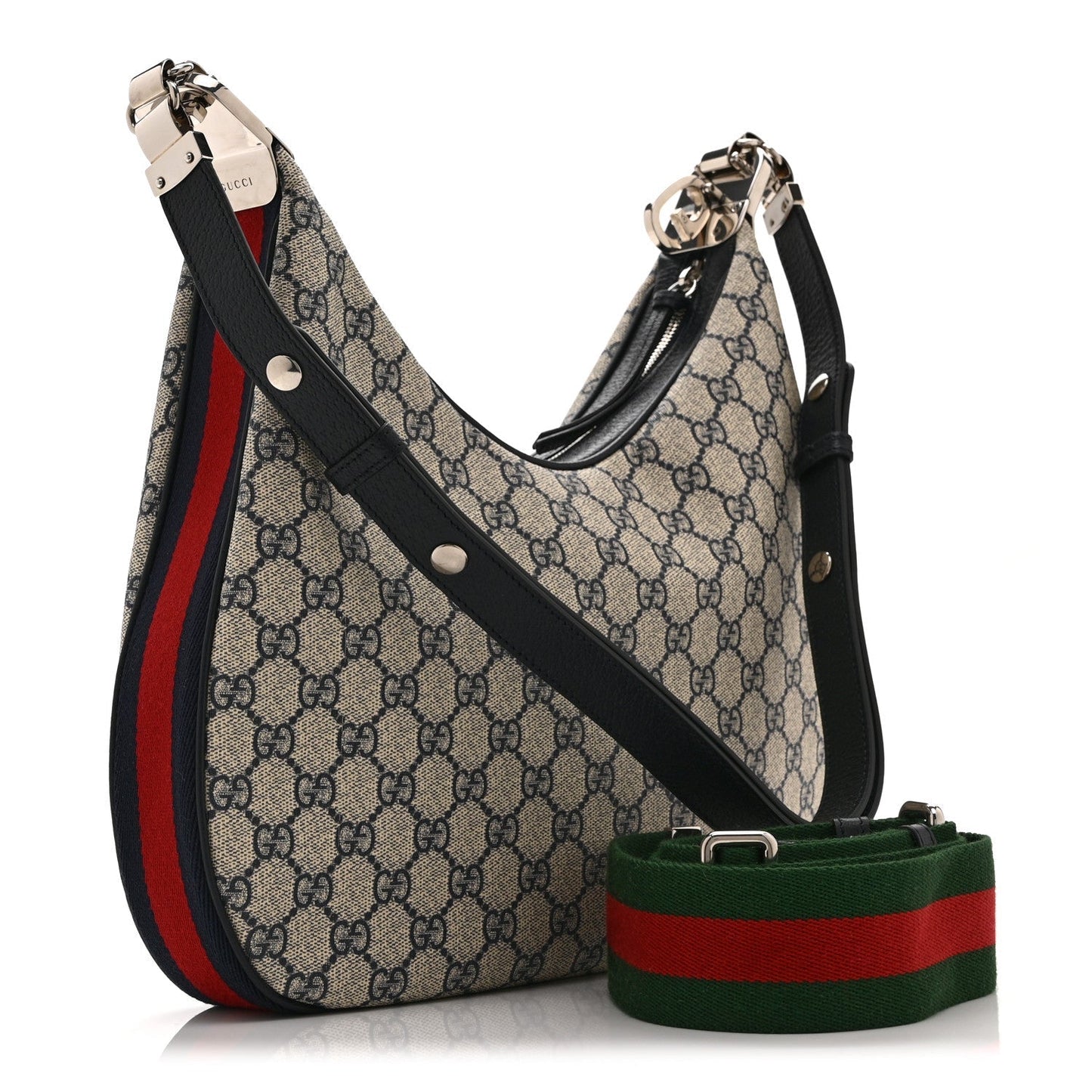 GG Supreme Monogram Textured Calfskin Web Small Attache Shoulder Bag Beige Blue