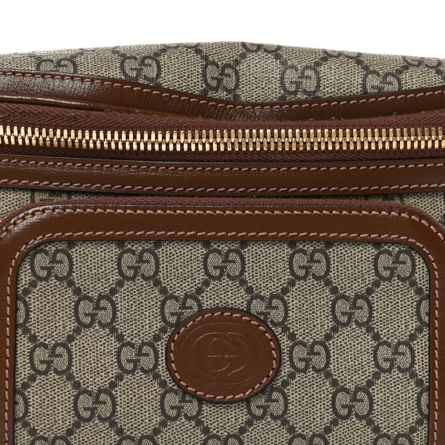 GG Supreme Monogram Textured Calfskin Retro Interlocking G Belt Bag Beige Ebony Brown Sugar