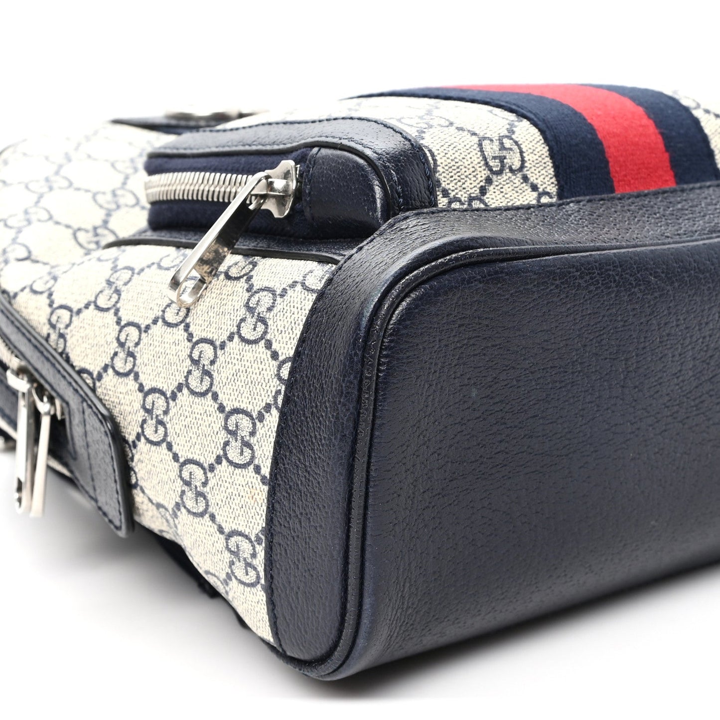 GG Supreme Monogram Textured Dollar Calfskin Web Small Ophidia Day Backpack Beige Blue Black