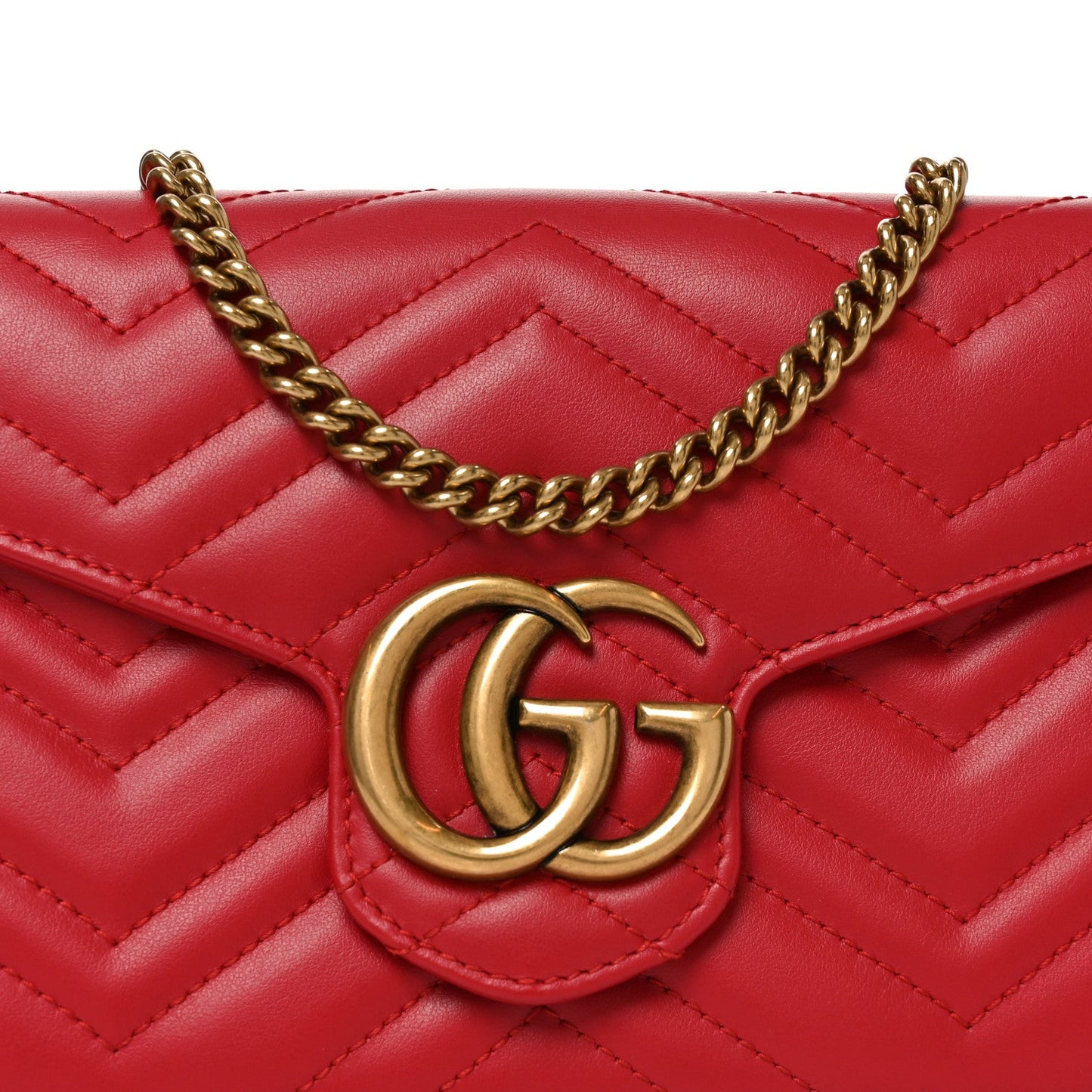 Calfskin Matelasse GG Marmont Chain Wallet Hibiscus Red