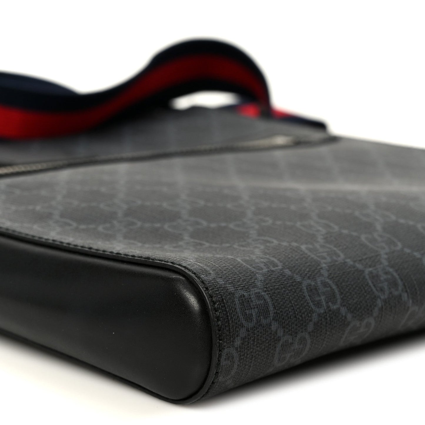 GG Supreme Monogram Appia Calfskin Web Flat Messenger Bag Black Grey