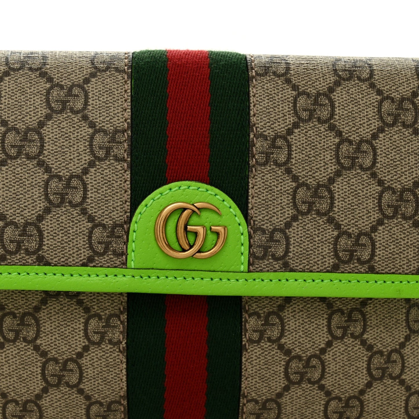 GG Supreme Monogram Web Small Ophidia Belt Bag Beige Ebony Electric Green