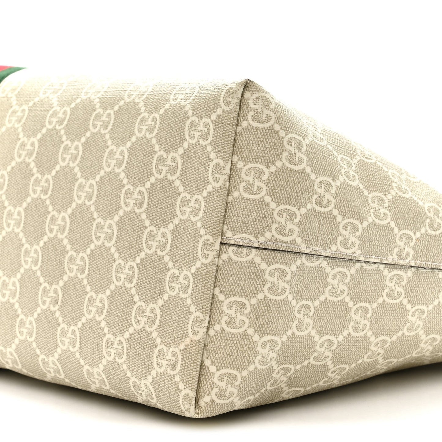 GG Supreme Monogram Textured Dollar Calfskin Web Medium Ophidia Shopping Tote Beige Mystic White Oatmeal