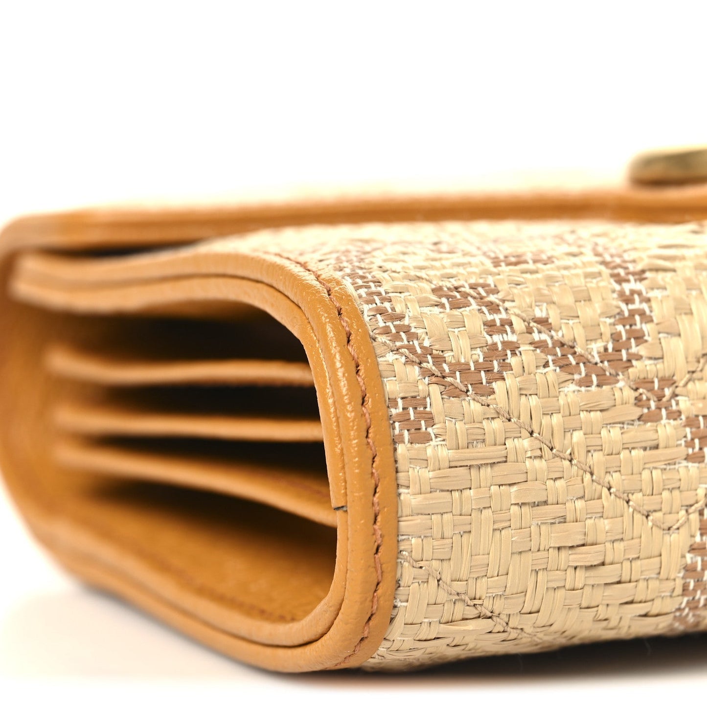 Raffia GG Monogram Matelasse GG Marmont Chain Wallet Natural Beige Off White Sun Oil