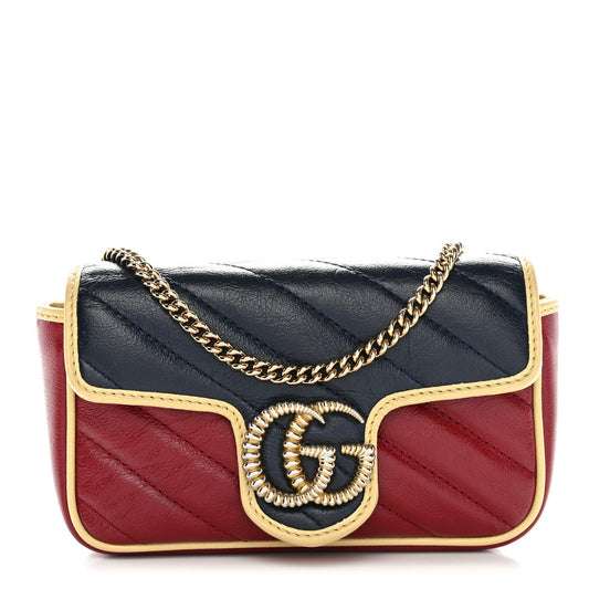 Vintage Effect Calfskin Matelasse Super Mini Torchon GG Marmont Shoulder Bag Black Beige