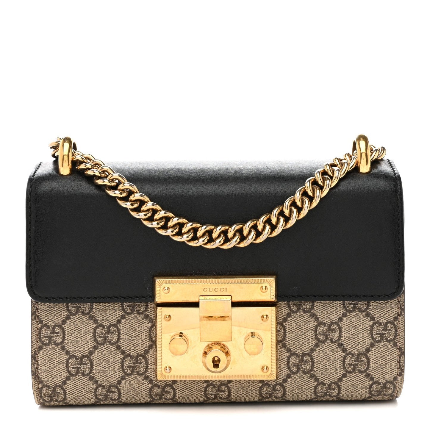 GG Supreme Monogram Calfskin Small Padlock Shoulder Bag Beige Black Cuir