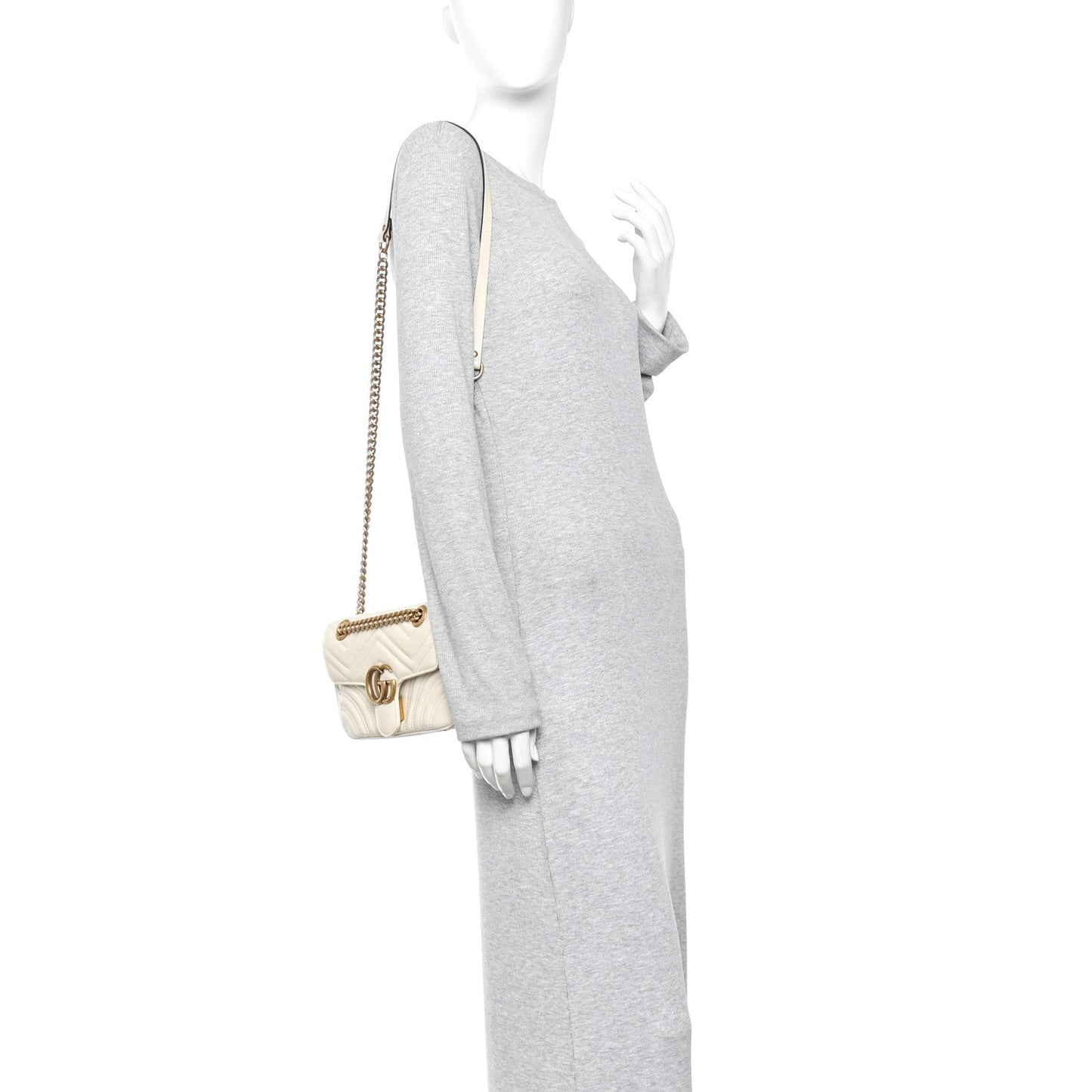 Calfskin Matelasse Mini GG Marmont Shoulder Bag White