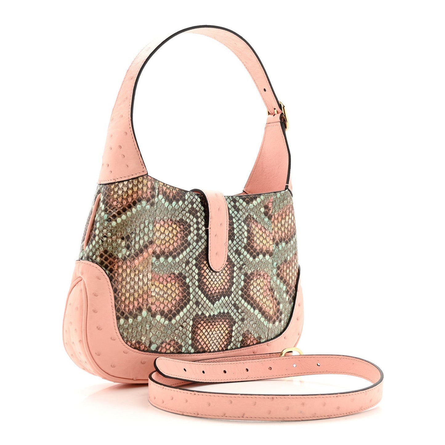 Snakeskin Ostrich Calfskin Small Jackie 1961 Hobo Pink Multicolor