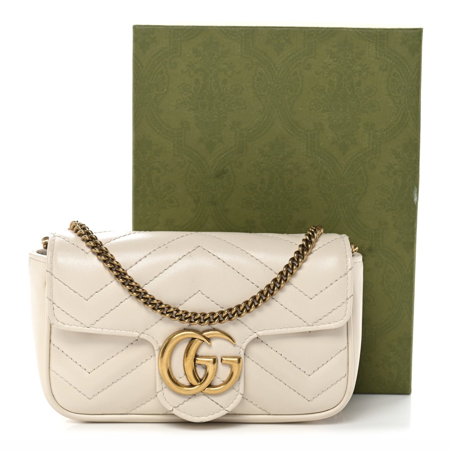Calfskin Matelasse Super Mini GG Marmont Shoulder Bag White
